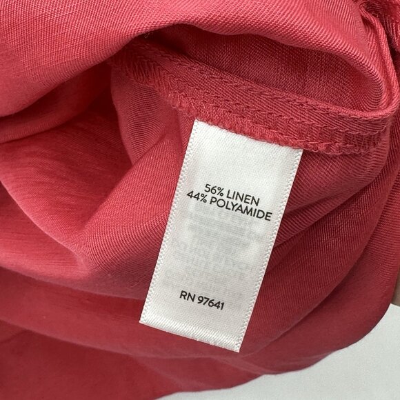 J. Jill Elliptical-Hem Size XLP Petite Strawberry Linen Blend A-Line Midi Dress - Picture 9 of 13